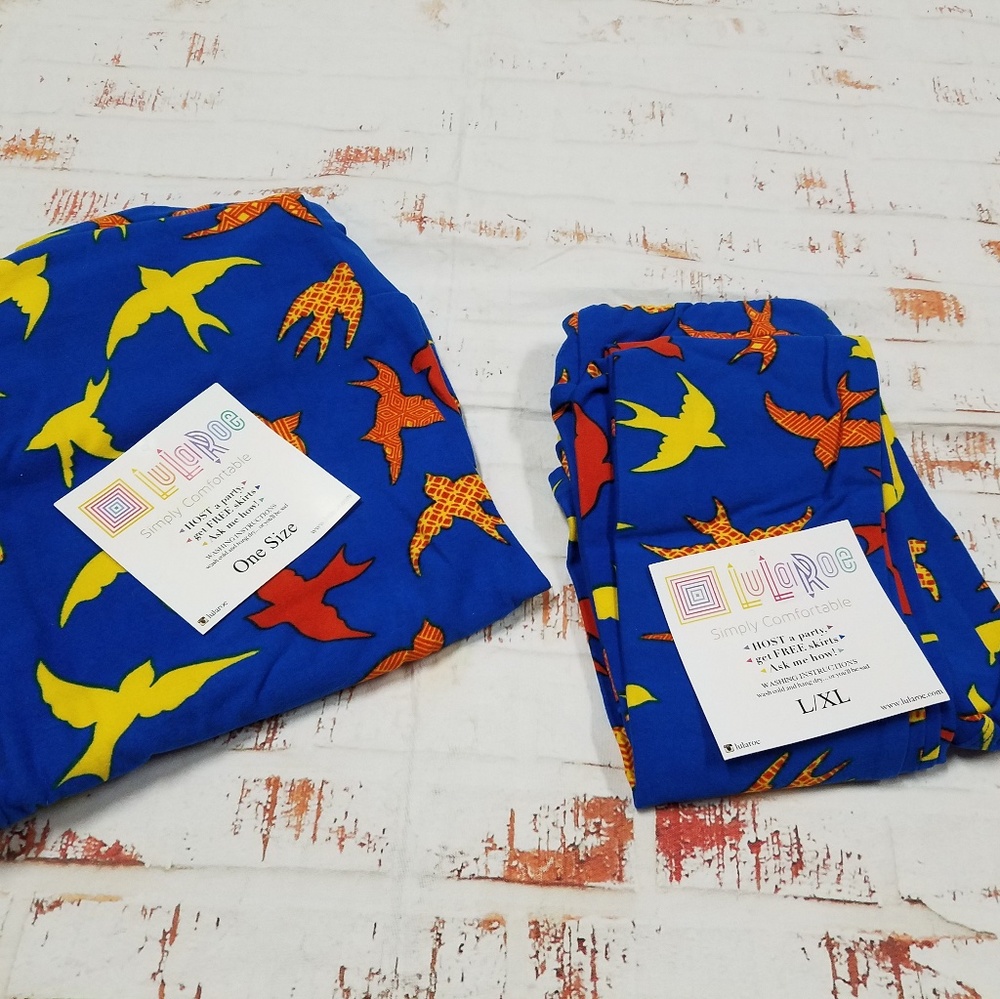 Lularoe l/xl leggings with birds & OS mommy me